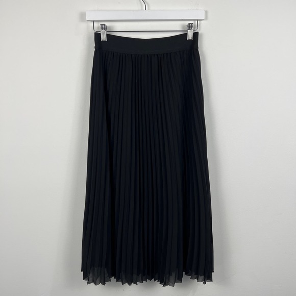 QUINCE Black Chiffon Pleated Midi Skirt Size XS - Picture 7 of 12